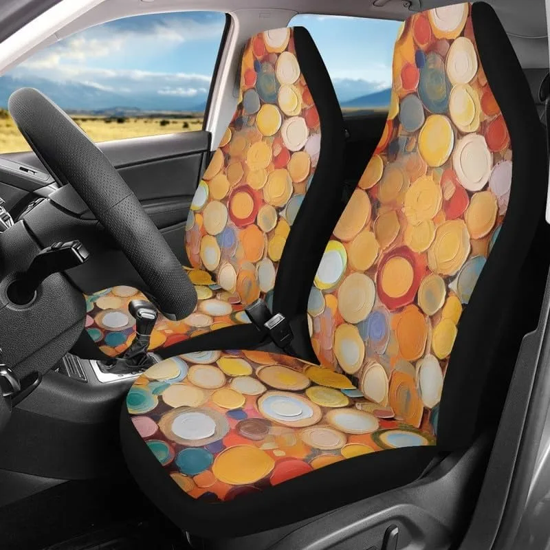 Circular Oil Painting Car Seat Cover Full Set Car Seat Covers With Annual Ring Front Seat Covers And Washable Vehicle Bucket Sea