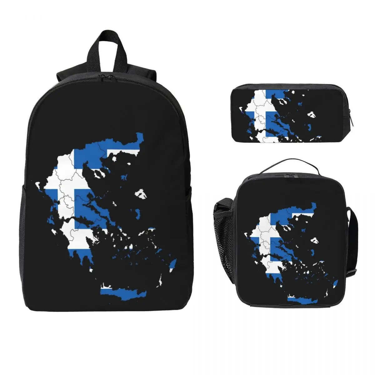 

Greece Greek Flag Backpack Student Boys Girls BookBag School Bag Computer Shoulder Bags 3ps Insulated Lunch Bag Pencil Case