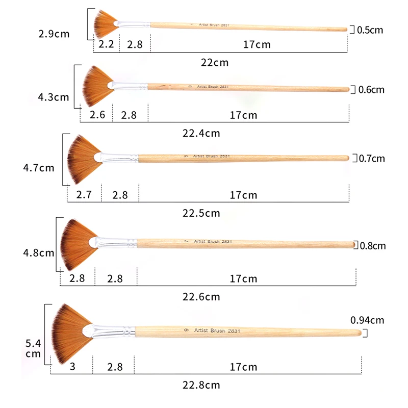 5pcs Fan Shape Gouache Painting Pens Nylon Hair Paint Brushes Art Drawing Supplies for Artists