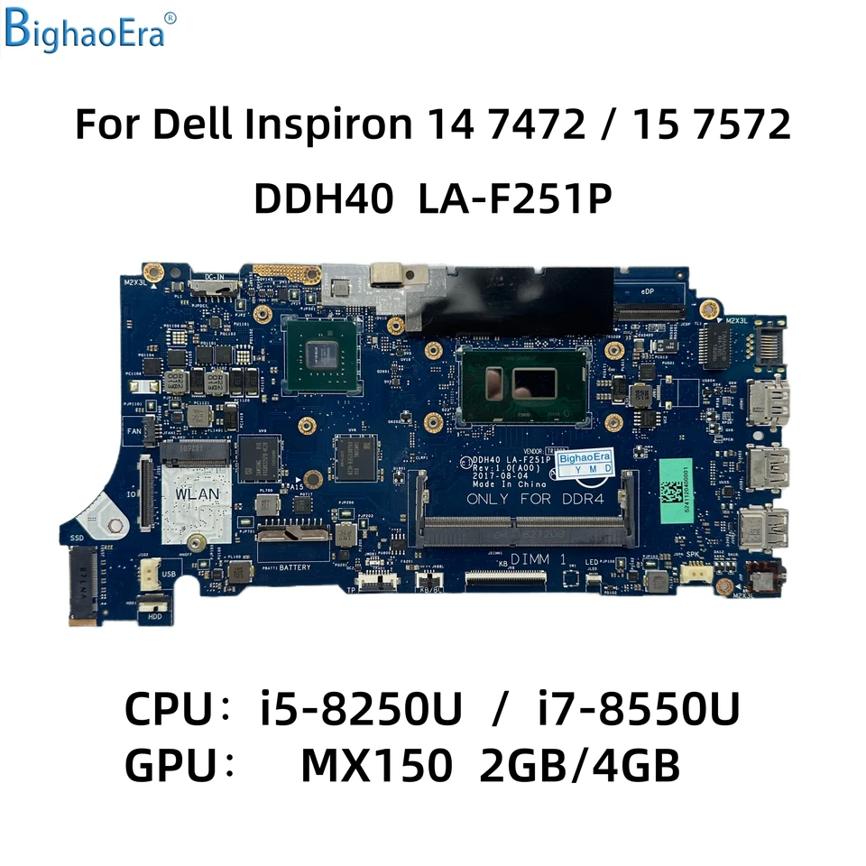 For Dell Inspiron 14 7472 15 7572 Laptop Motherboard With i5-8250U