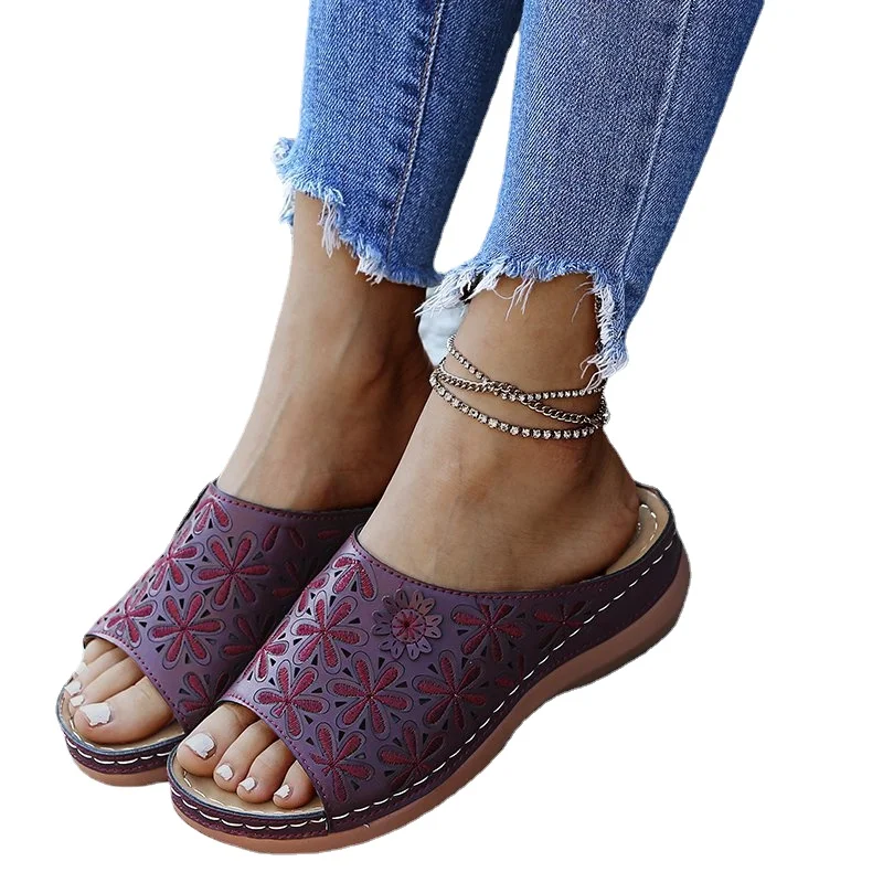 Sandalias de cuña ortopédicas de Punta abierta para mujer, zapatos Retro de plataforma informales de cuero antideslizantes Vintage, Premium, Verano