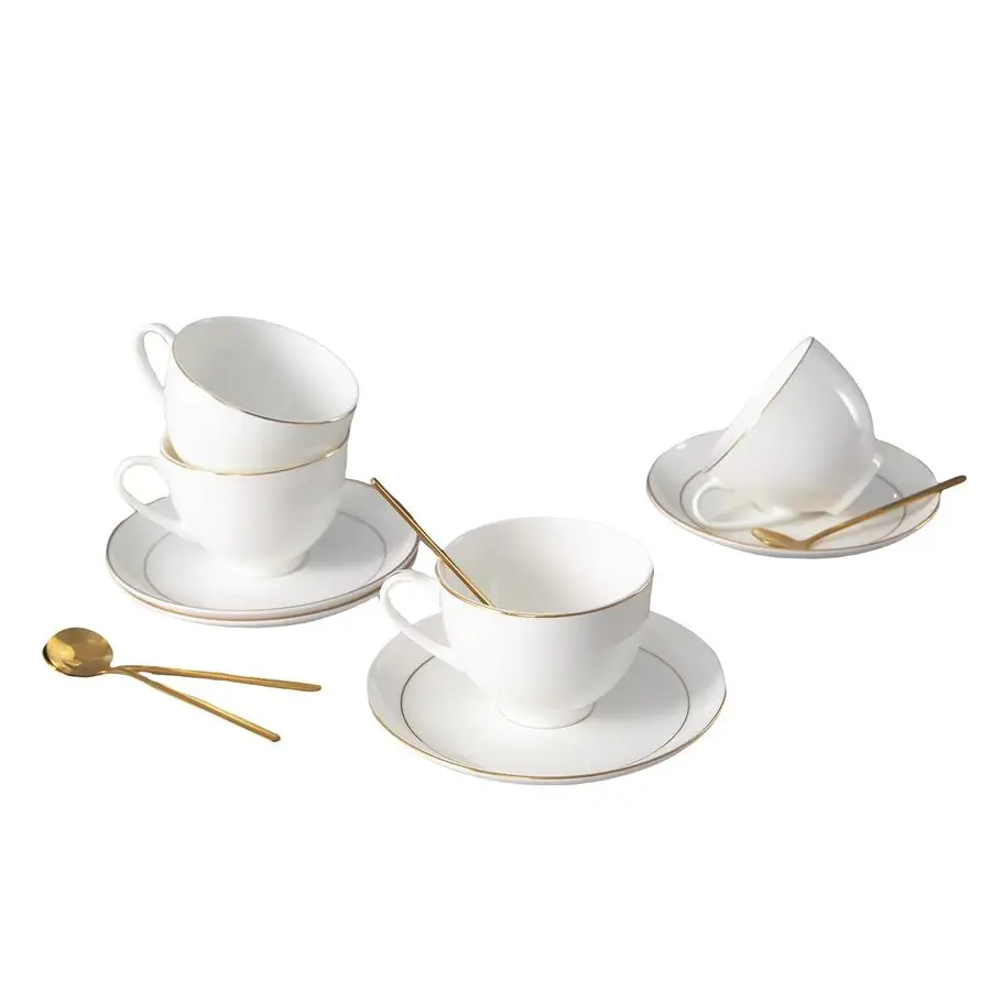 

Китайские чайные чашки и блюдца, набор из 4 белых роскошных фарфоровых кружек для чая, кофе, латте, использования бариста, элегантных