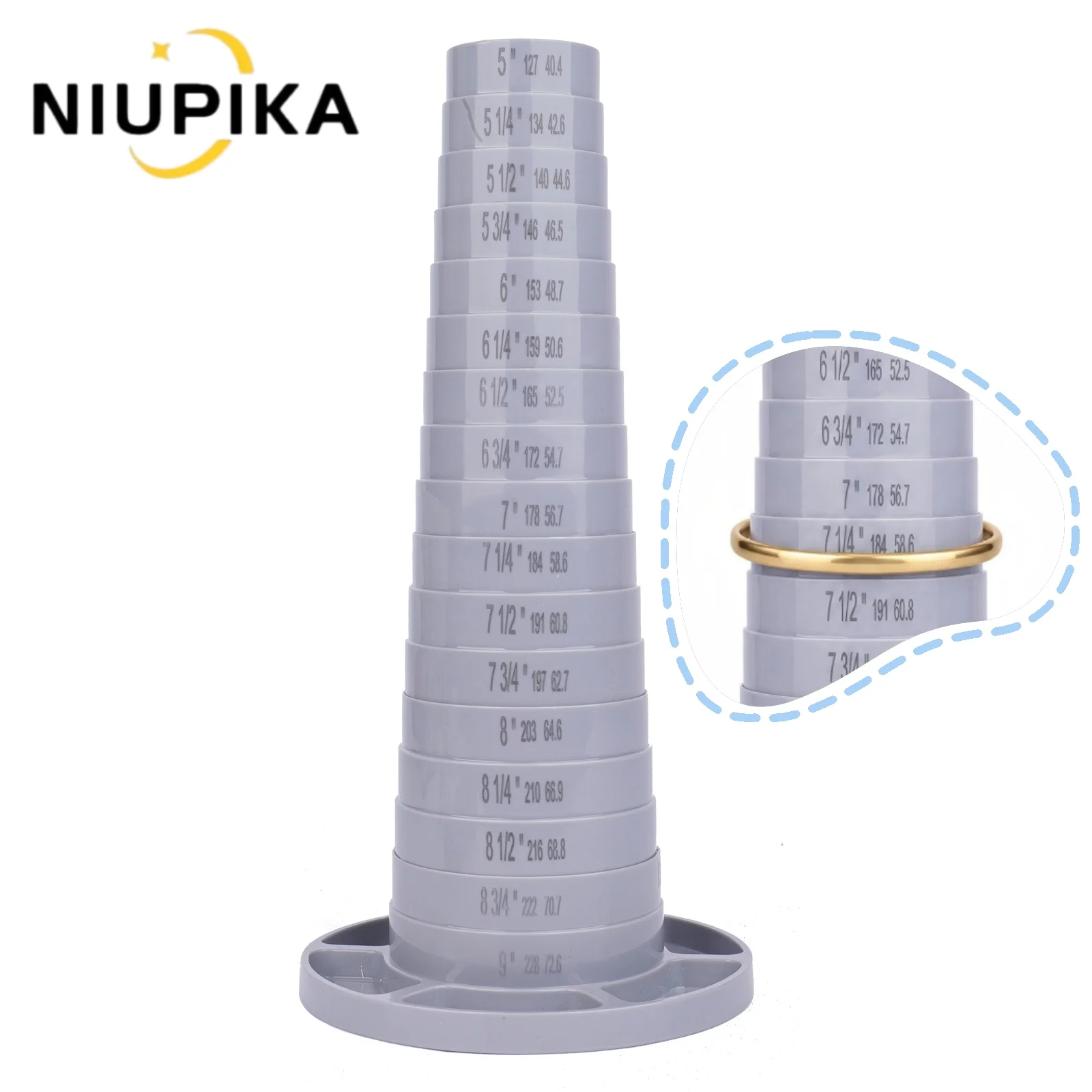 NIUPIKA Portable 6 Section Bracelet Sizing Display Stand with Size Markings and Bead Storage Holes for DIY Jewelry Making