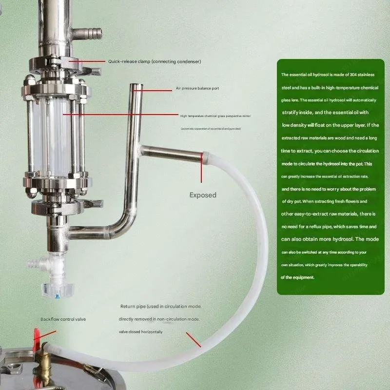 

Small Household Essential Oil Distiller, Stainless Steel Hydrosol Extraction Machine for Plants Flowers