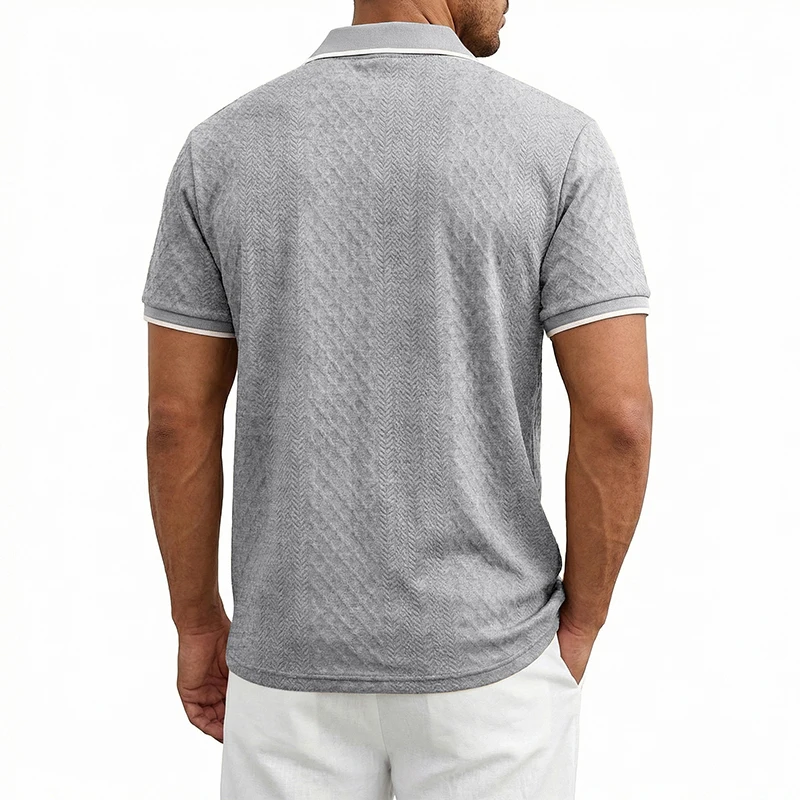 Sommer Herren Casual Business Kurzarm 9-Farben Jacquard 1/4 Reißverschluss Poloshirt | Strukturiertes Polo-Top mit Reißverschluss und kurzen Ärmeln – Detail 33
