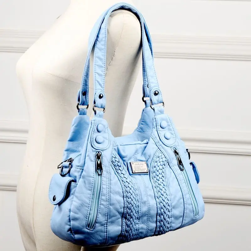 Light Dark Blue Brown Wine Red Soft PU Leather Hobo Shoulder Bag Large Capacity Slouchy Crossbody Purse for Women Casual Handbag