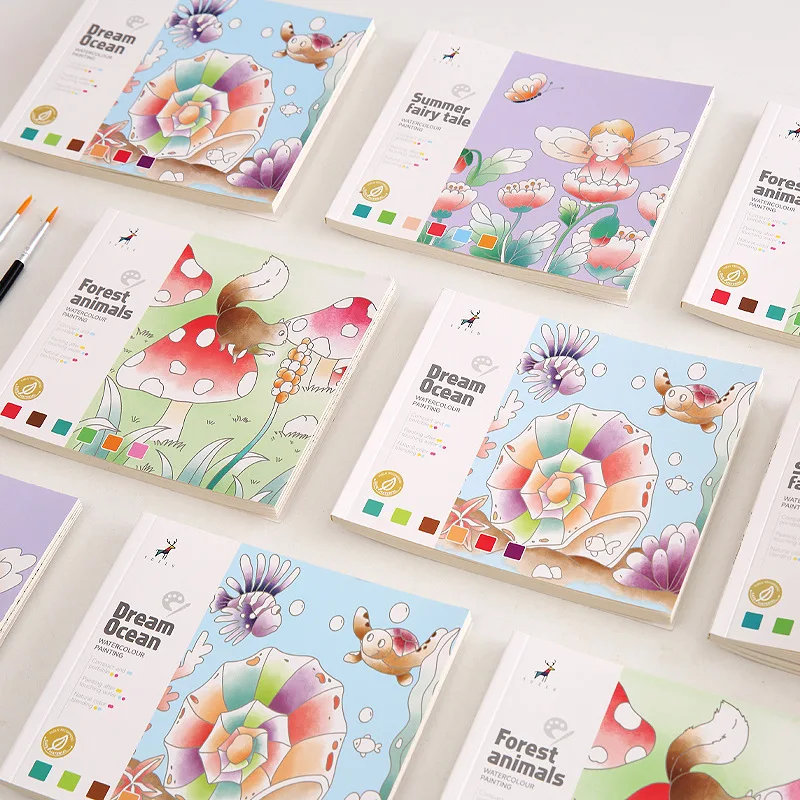 Watercolor coloring book gouache doodle drawing book children's drawing book comes with pigment watercolor drawing paper image 2