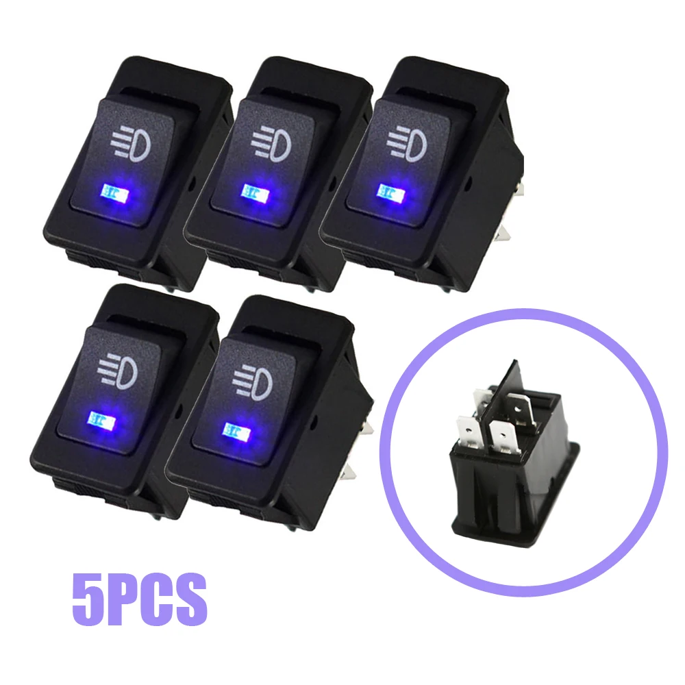 

5pcs Car Fog Light Blue LED Switch Universal Rocker Switch ON-OFF 4 Pin 12V 35A Dash Lamp Switch Auto Modification Accessories