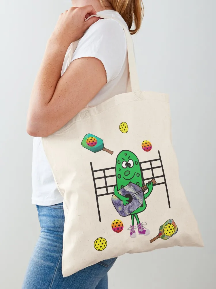 Funny Pickleball Pickle Playing Guitar Tote Bag tote bags men free delivery bags bag for beach canvas tote bag