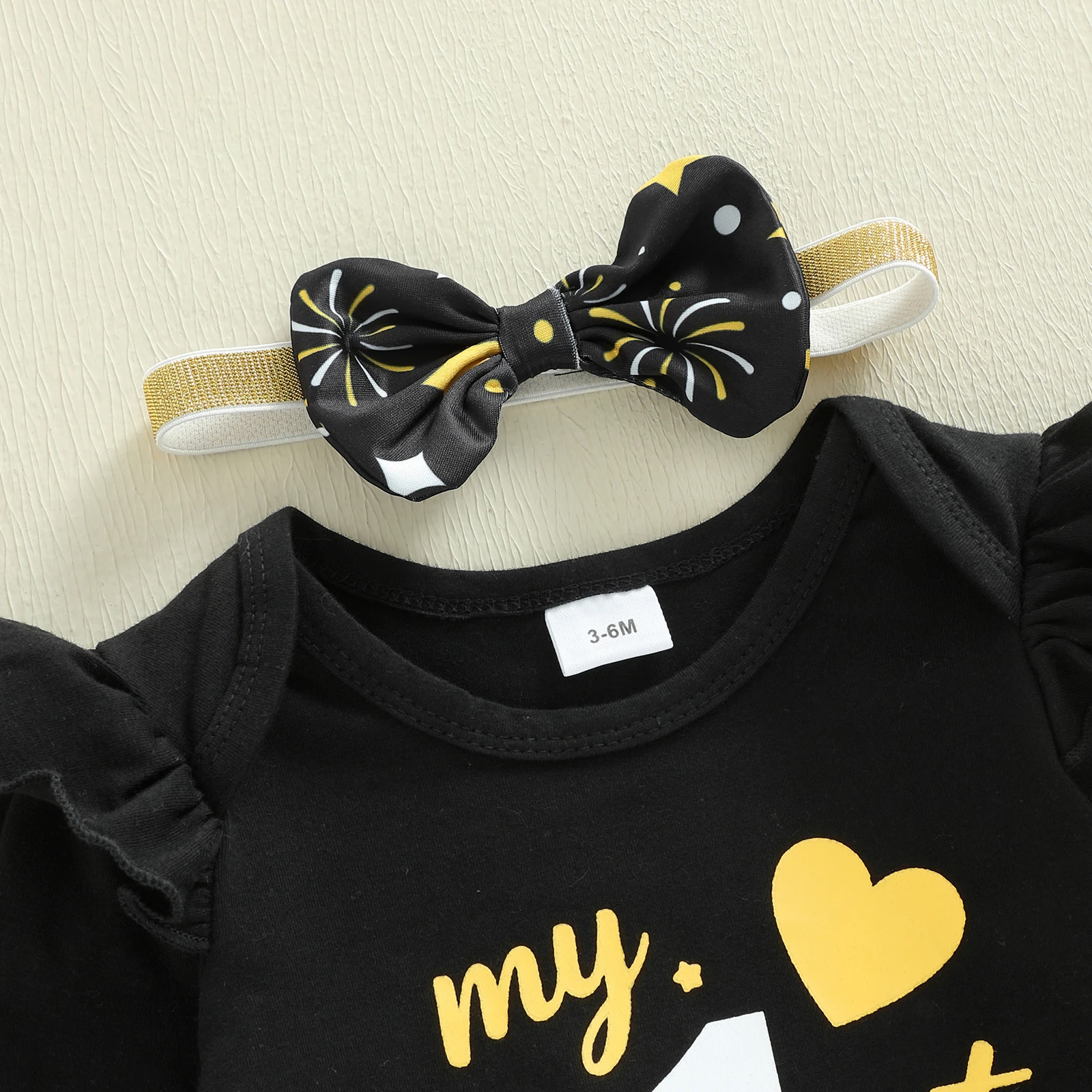 طفلة بلدي 1st السنة الجديدة الزي لطيف كم طويل خطابات مطبوعة رومبير مع كشكش Skort عقال جوارب مجموعات الطفل