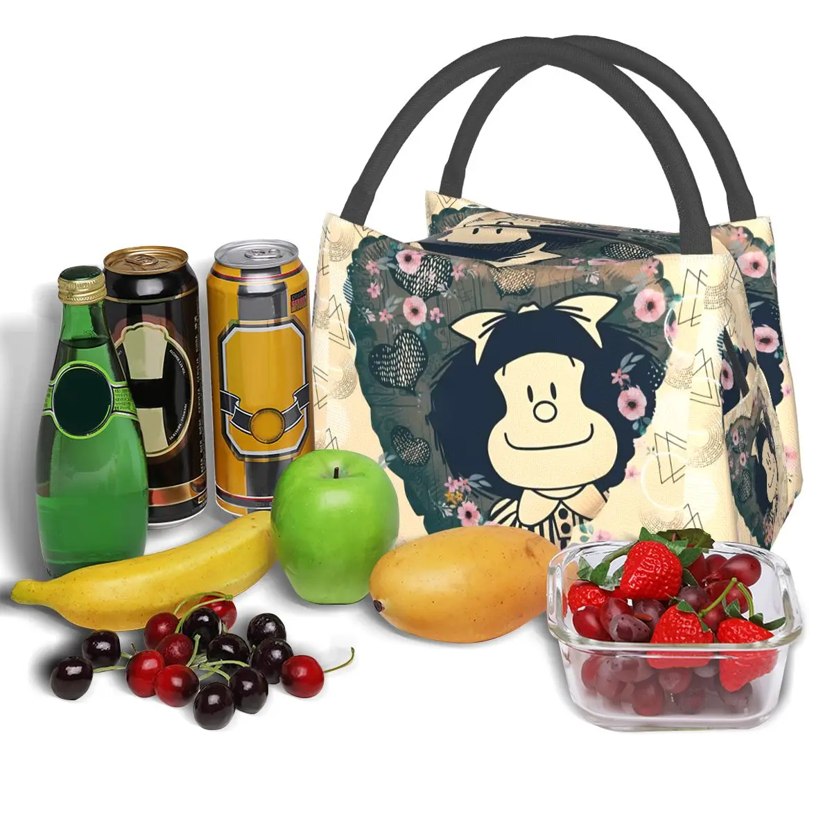 Mafalda Comic Lunch Bag Custom Printed Funny Lunch Box Travel Portable Insulated Tote Food Bags Print Cooler Bag