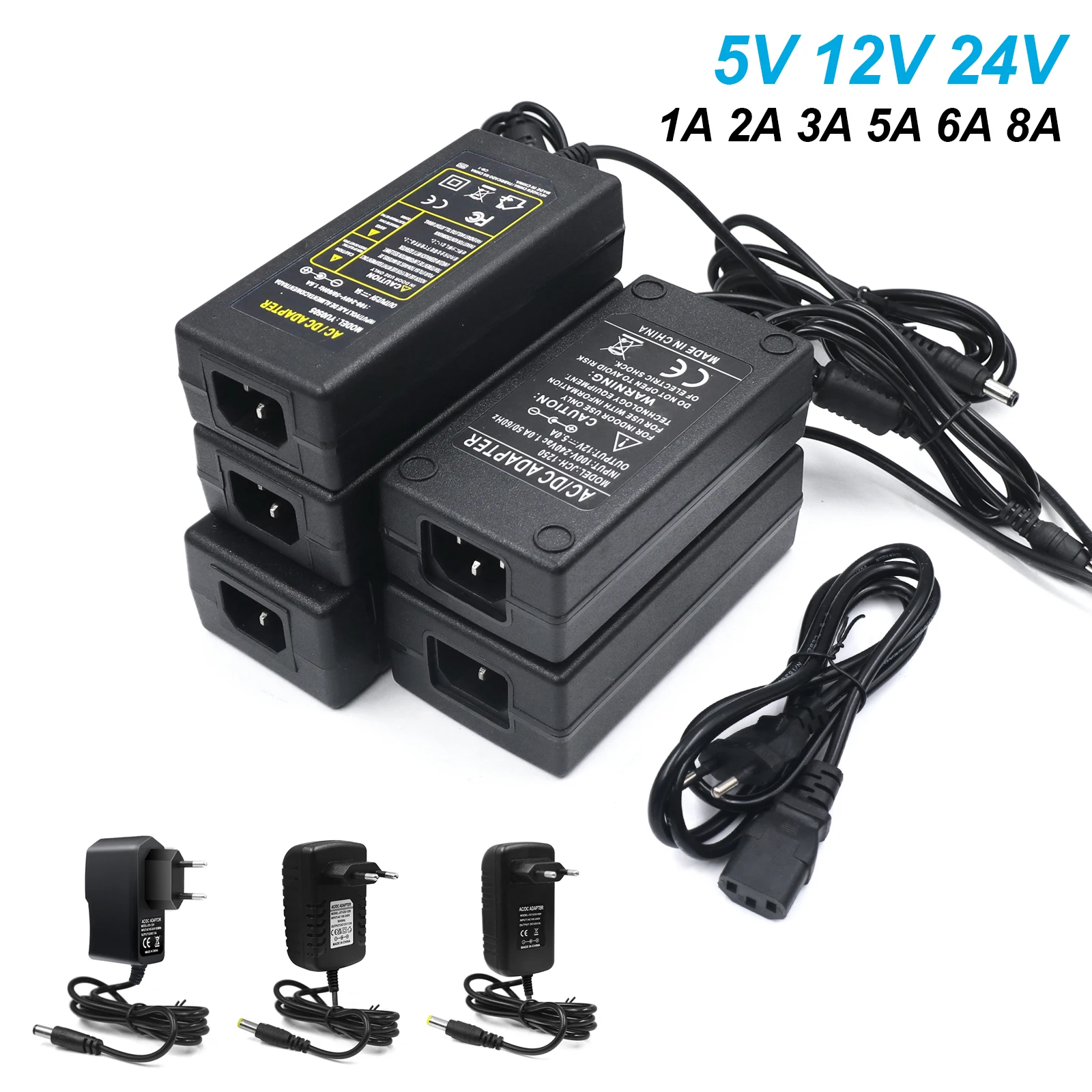 전원 공급 장치 어댑터 AC 180-250V ~ DC 12V 24V EU 범용 충전기 1A 2A 3A 5A 6A 8A 10A LED 라이트 스트립 용 사용