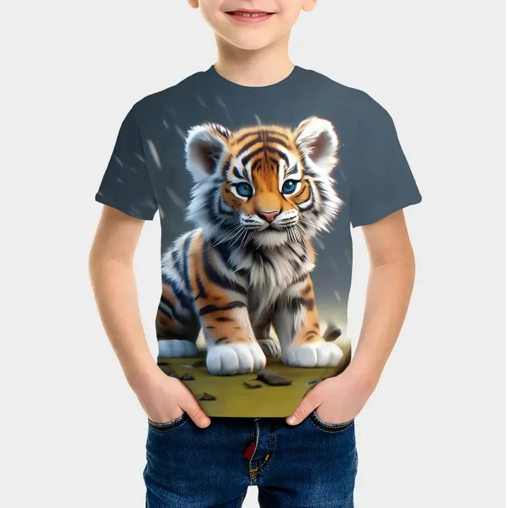 Cute Cartoon Tiger 3D Printed Short Sleeved Parent-child Top Comfortable Casual Loose Round Neck T-shirt Size 100-6XL Optional