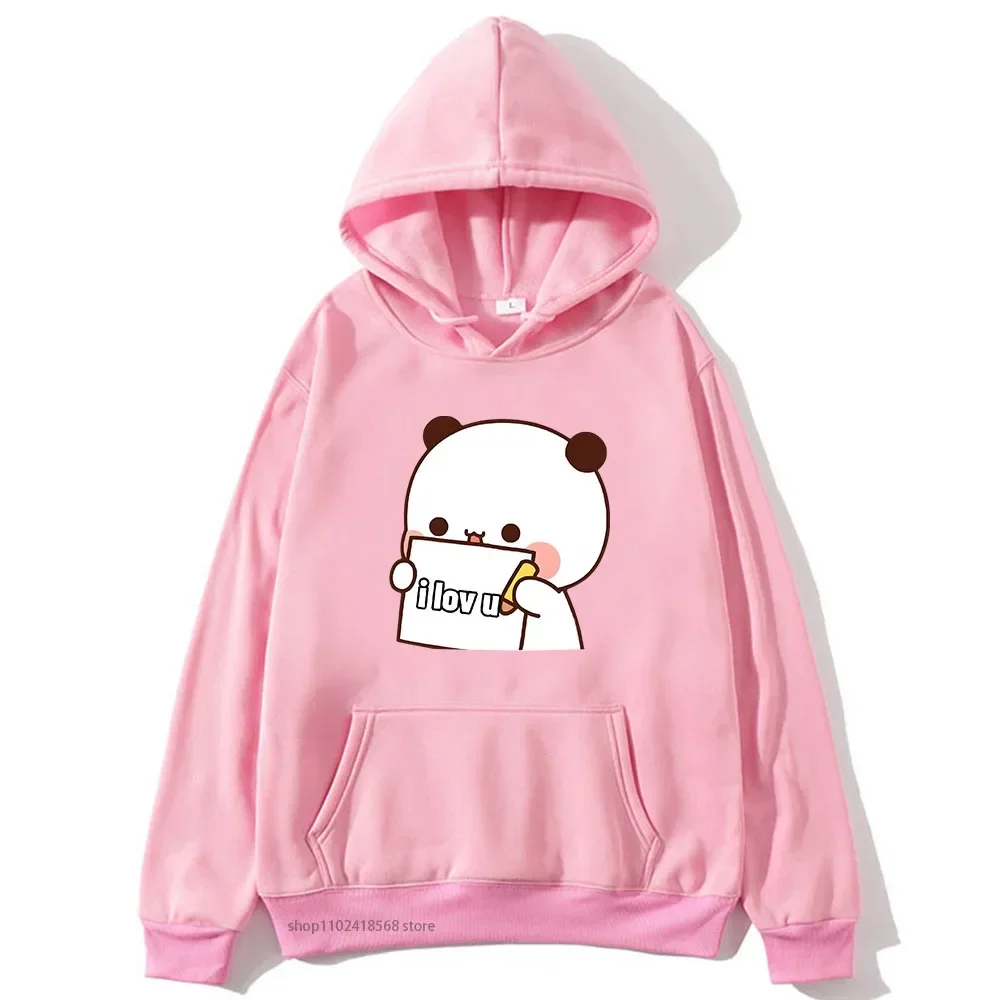 BuBu Panda’s Love Message To DuDu Bear Hoodie Kawaii Cartoon Graphic Sweatshirt Couple Clothes Men Women's Casual Y2k Pullover