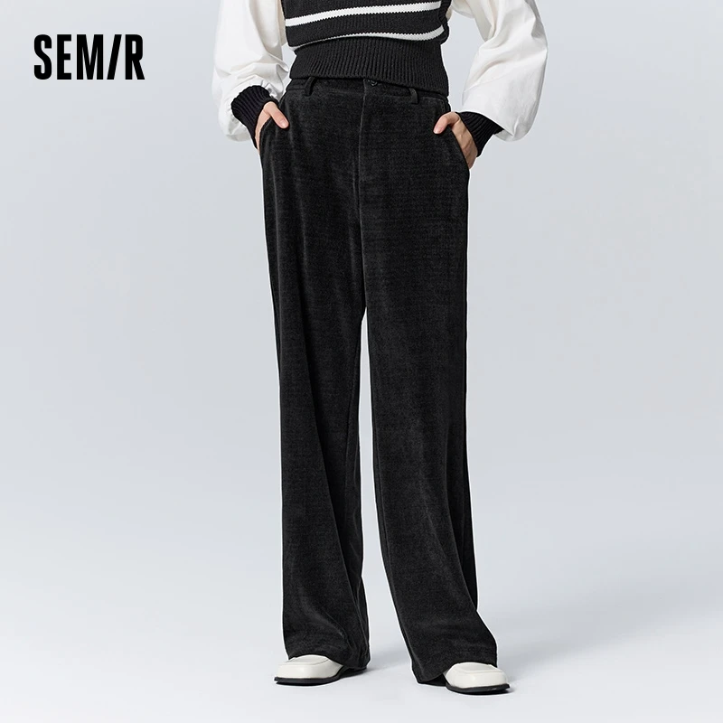 Semir Casual Pants Women Soft Chenille Wide-Leg Trousers 2024 Winter Lazy New Lady Long Trousers