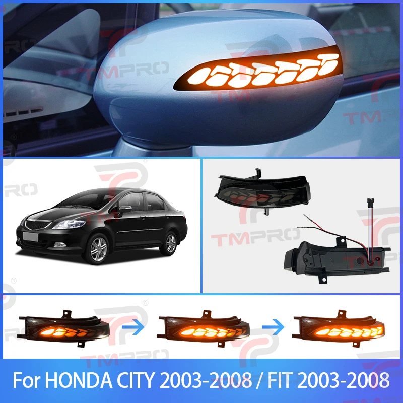 Dynamic LED side mirror turn signals for 2003-2008 Fit and 2003-2008 Jade 2-piece set smoked waterproof dynamic white