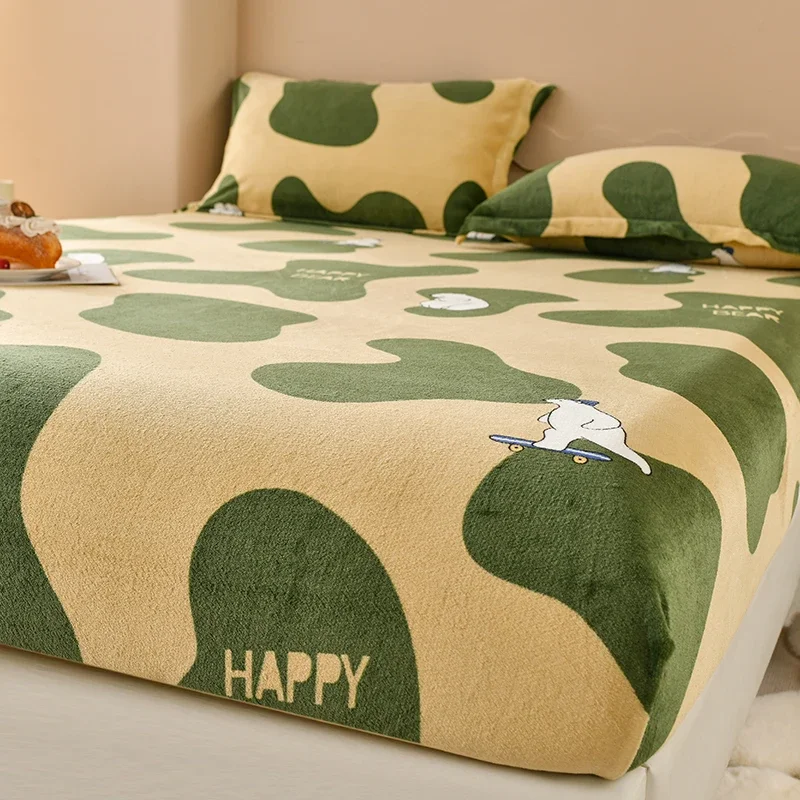 

Super Warm Bed Sheet for Winter Cartoon Style Fitted Bed Sheet Queen/King Size fundas de colchón Reactive Printed All-inclusive
