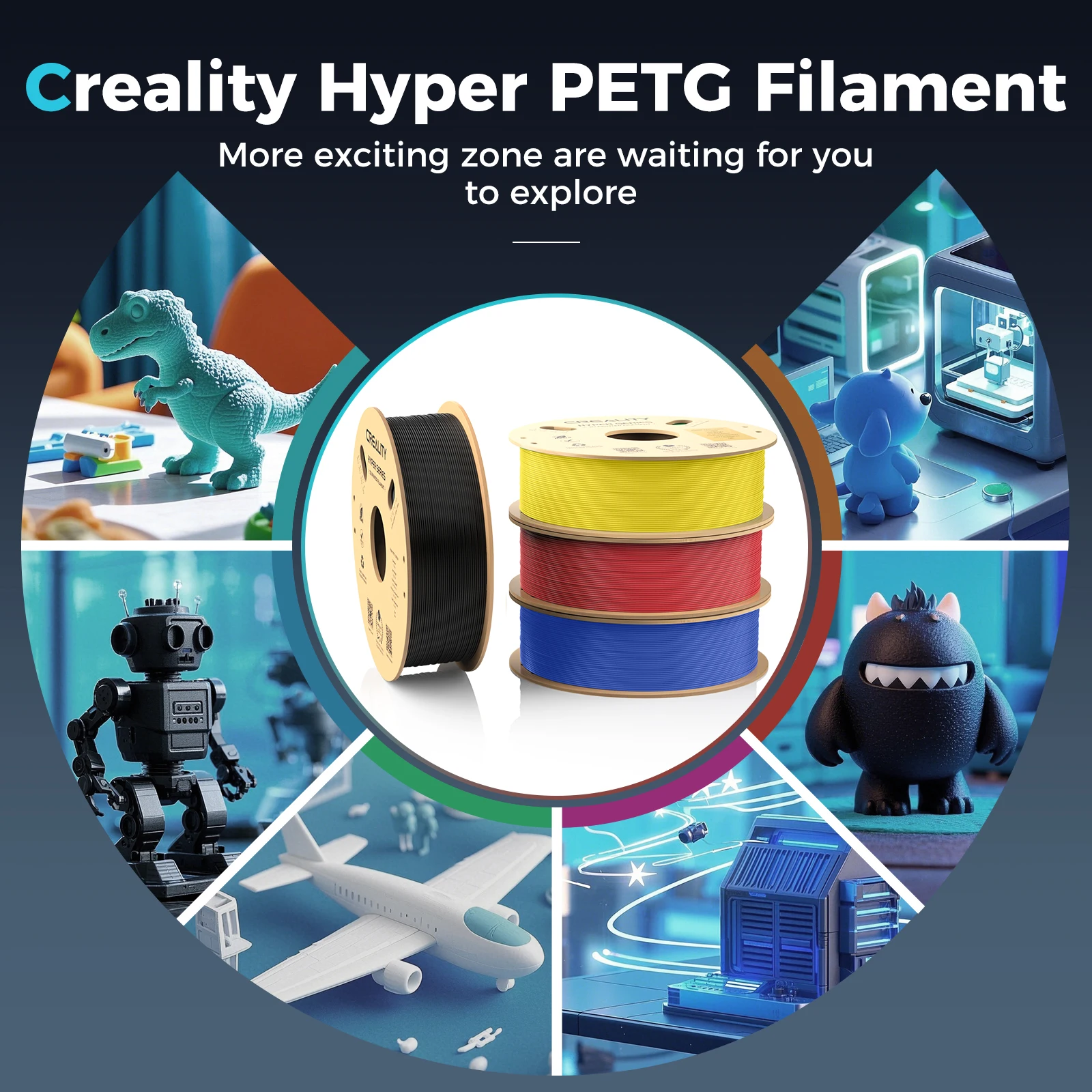 Creality- خيوط Hyper-PETG للطابعة ثلاثية الأبعاد 1.75 مم عالية السرعة 50-300 مم/ثانية 1 كجم/بكرة قطر خيوط Hyper PETG ± 0.05 مم