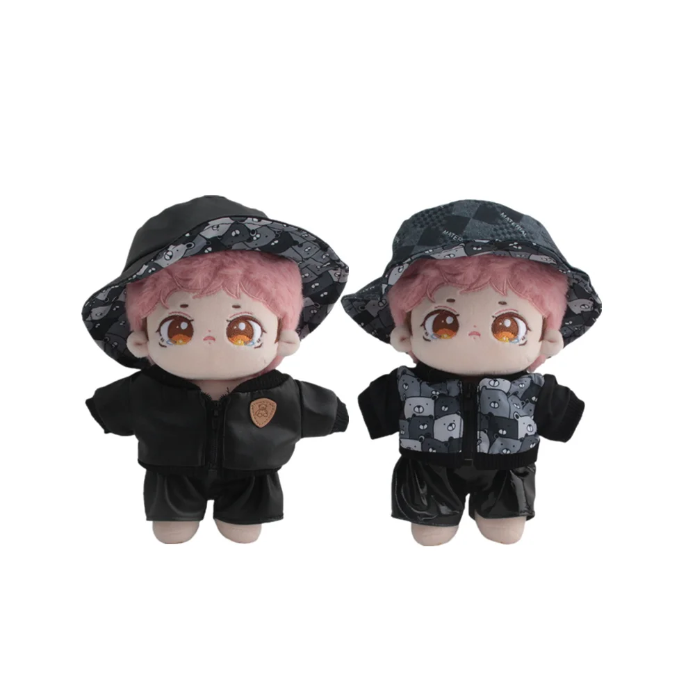 

20CM Doll Clothes Outfit LeatherJacket+Hat+Skirt+Shoes Idol Plush Doll Accessory Cool Stuff Kpop EXO idol Doll Fans DIY Gift