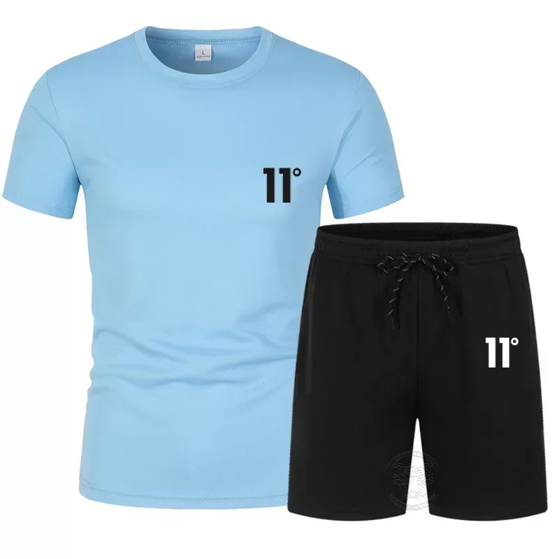 Men\'s Running Training Set Fashion Printed T-shirt Casual Shorts Elastic Mesh Breathable Two Piece Set S-4XL