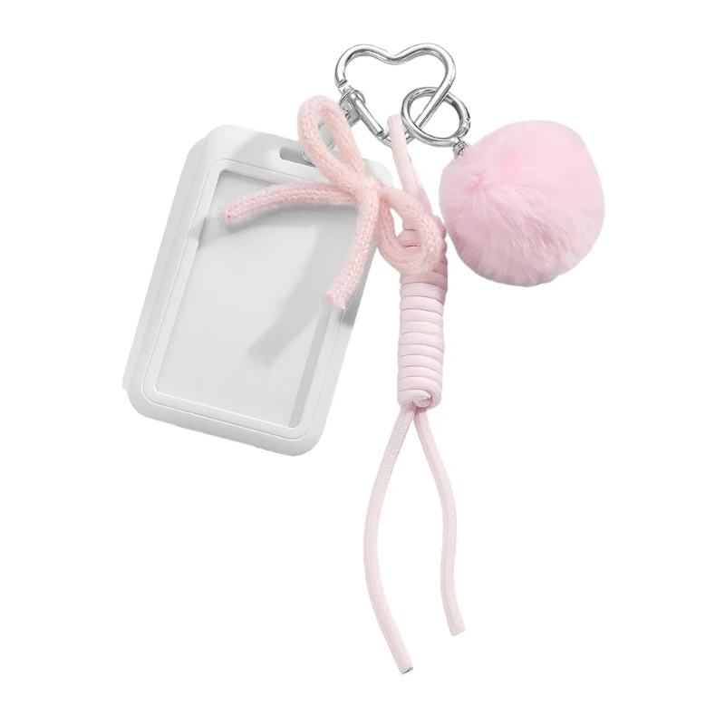 

Stylish PomPoms Bowknot Keychain With Card Holder Lovely Bag Charm Pendant Holder For Women Girl Daily Use Essential 15UB