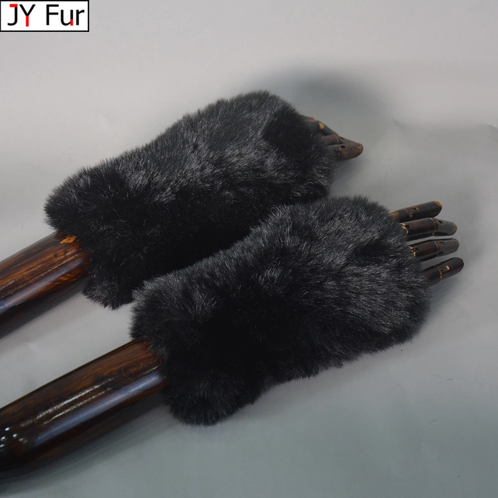 

Новые женские вязаные варежки из искусственного кроличьего меха, зимние теплые женские перчатки из искусственной кожи, вязаные меховые варежки ручной работы