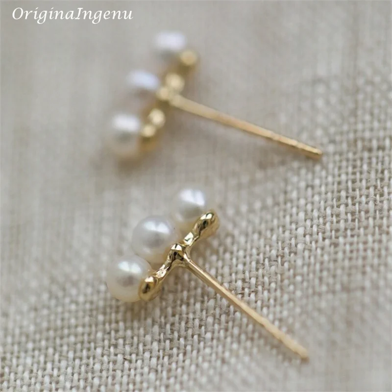 Solid 9K Gold Real Freshwater Pearl Stud Earrings Dainty Pearl Earrings 9k Gold Jewelry Minimalist Tarnish Resistan Fine Jewelry