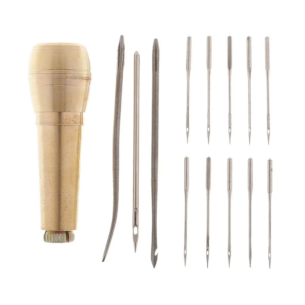 Copper Handle 13 Needles Sewing Awl Hand Stitcher Shoe Repair Tool Kit for DIY Sewing Canvas Leather Repairing