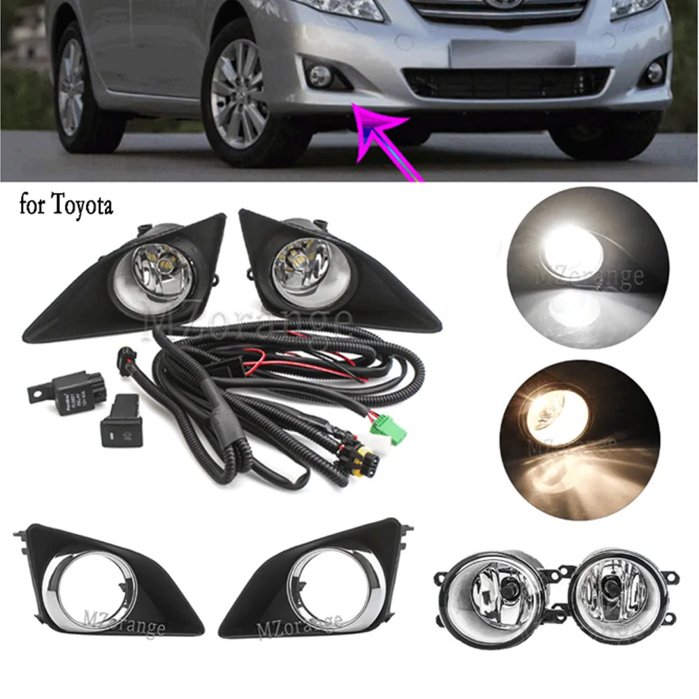 Fog Lights Led for Toyota Corolla 2007-2010 Fog Lamp Chrome Fog Light Cover Grill Bezel Cables Switch Headlight H11 accessories