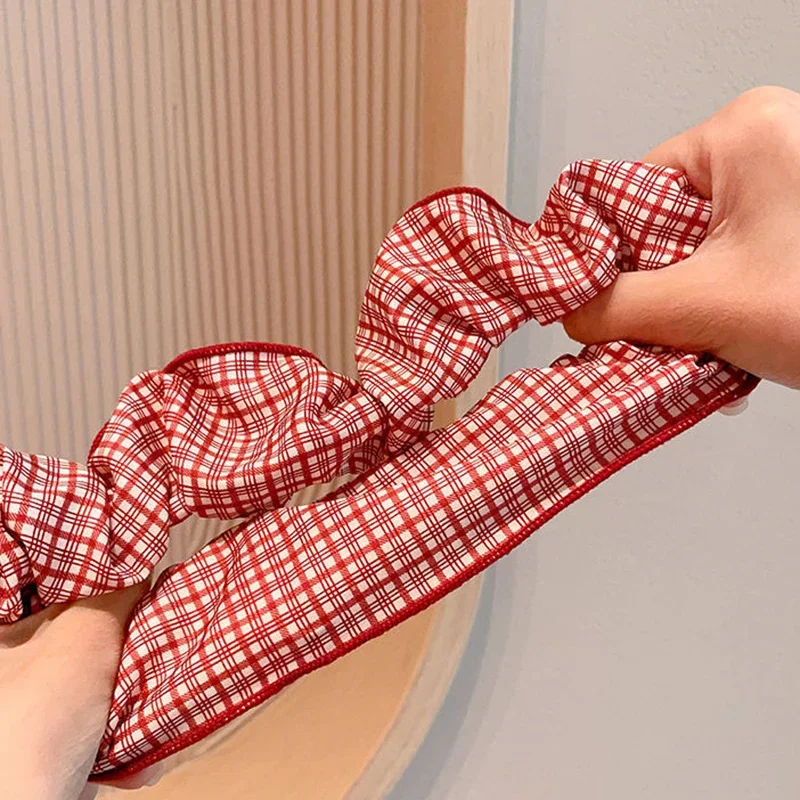 3 pçs doce ponto vermelho bowknot xadrez scrunchies para mulheres meninas macio elástico rabo de cavalo titular suave na moda ano novo natal