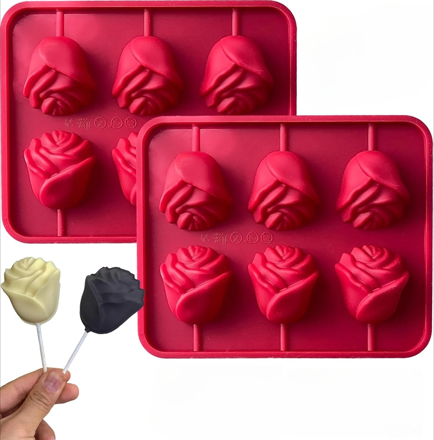 

Rose Flower Lollipop Molds 2 Pack Rose Silicone Chocolate Candy Moulds 3D Flowers Cake Mold for Jelly Soap Cake Decoration