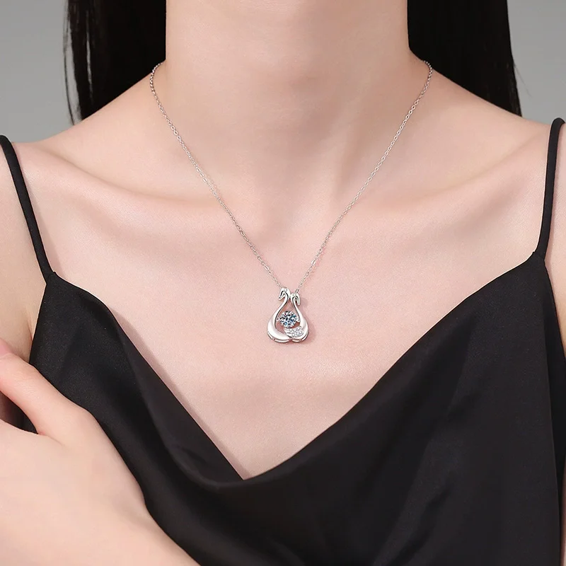 ZFSILVER Fashion Trendy 925 Silver Luxury Moissanite Mandarin Duck Heart Necklace For Women Accessories Party Jewelry Gift XL284