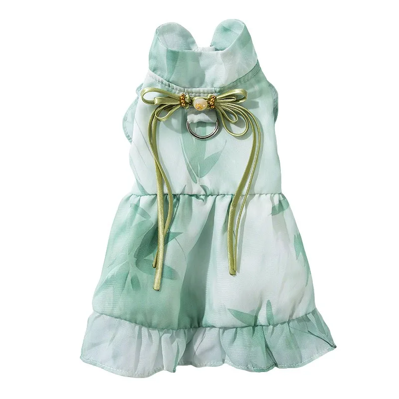 

Summer Pet Clothing Cat Dog Chinese Style Dress Thin Breathable Outfit Traditional Skirt Comfortable Wear for Puppy Kitten Small