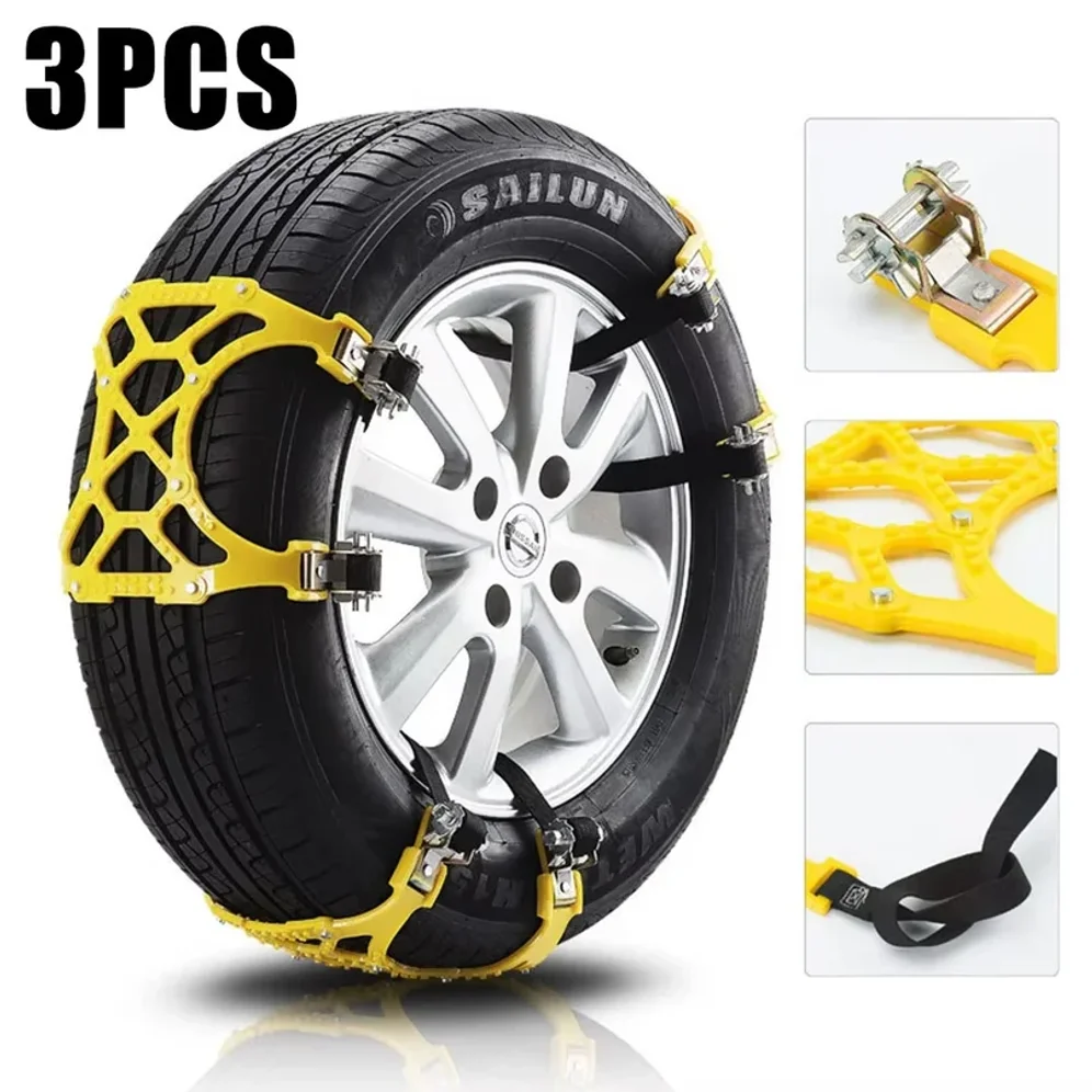 3pcs Car Snow Tire Chains Mud Tyre Wheels Thick Anti-skid Belt For Car/suv/truck Portable Easy To Mount Emergency Traction Car