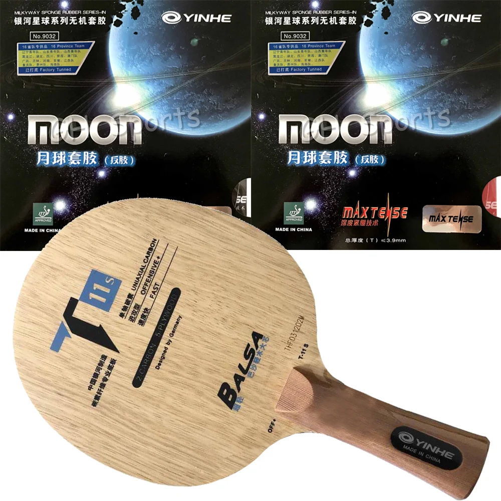 

Pro Combo Racket Yinhe T11S T-11S Table Tennis Blade with 2Pieces Yinhe Moon Factory Tuned Pips-in PingPong Rubber With Sponge