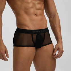 Ropa interior transparente sexi para hombre, calzoncillos Boxer ultrafinos, bragas transpirables de malla transparente para hombre, calzoncillos con bolsa convexa en U