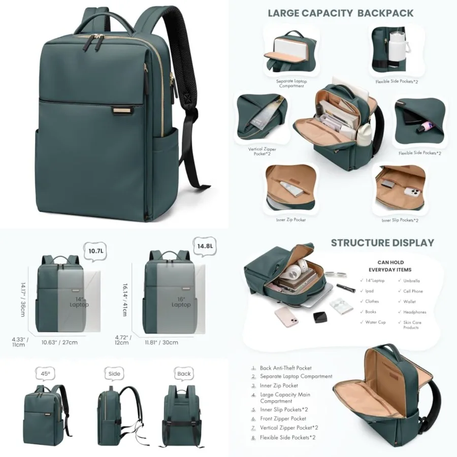 

Laptop Backpack for Women, Work Busess Traval Computer Backpacks with Laptop Compartment Waterproof Casual Daypack for Travel C