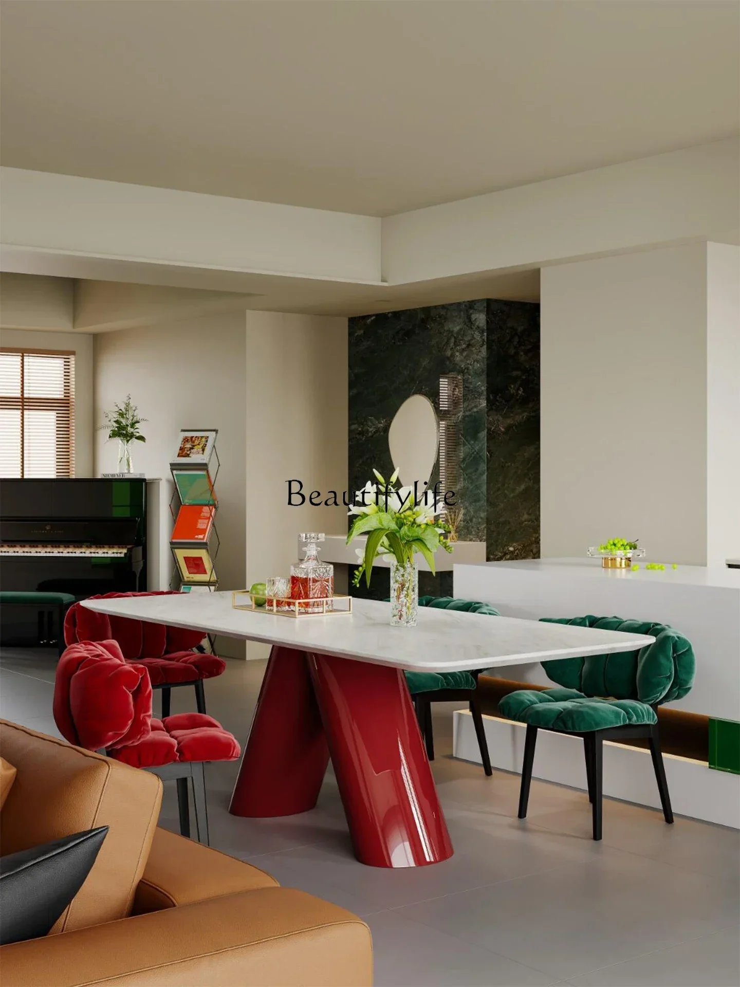 

4yj15 Natural Marble Dining Table Italian Minimalist Light Luxury High-End Rectangular Luxury Stone Dining Table