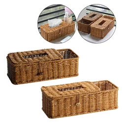 Napkin Cover Rattan Wicker Storage Case Removable Tissue Box Desk Hand-Woven Paper Towel Holder Napkin Storage Case