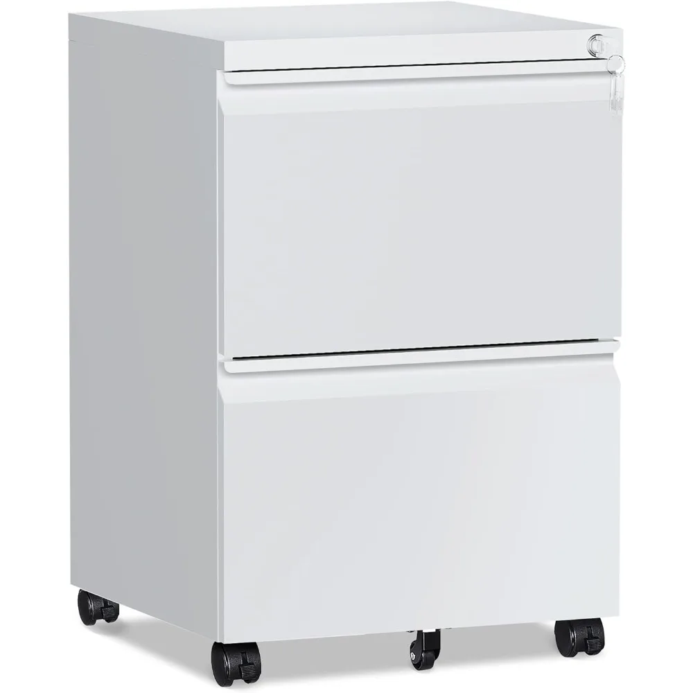 

2 Drawer File Cabinet，Mobile Filing Cabinet with Lock and Wheels，Fully Assembled Metal Under Desk File Cabinets for A4/Letter/