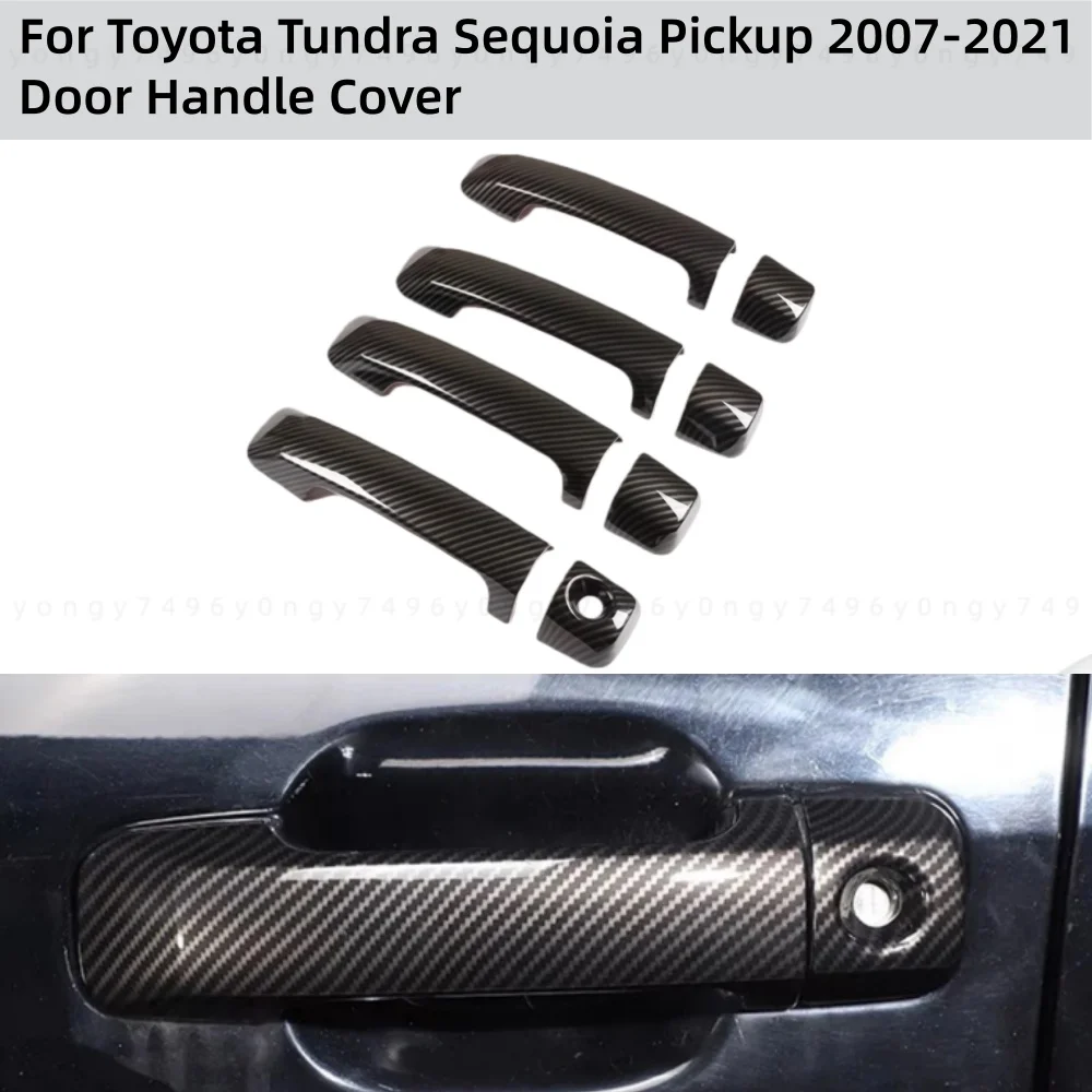 Chrome Plated Door Handle Covers Trim Paste Style For Toyota Tundra Sequoia Pickup 2007 - 2021 Car Carbon Handle Accessories