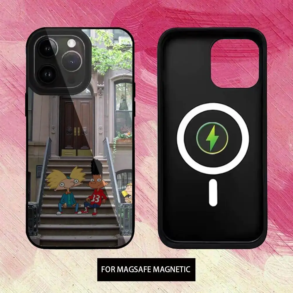 Hey Arnold Fondos Cartoon Telefoonhoesje voor iPhone17,16,15,14,13,12,11 Plus, Pro Max Magnetisch Magsafe Draadloos opladen