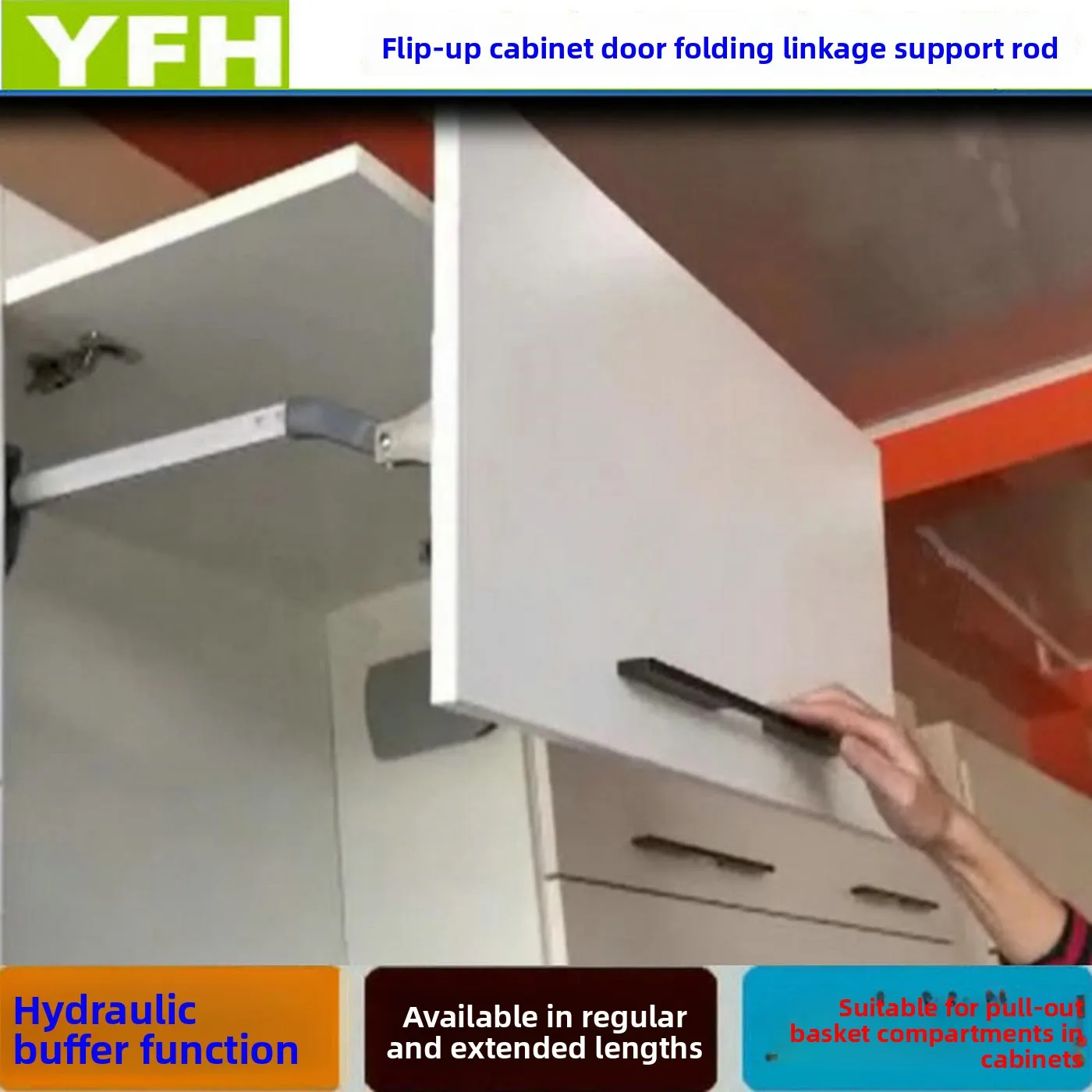 Heavy Duty Folding Lift Up Cabinet Door Support Damping Linkage Overhead Doors Adjustable Height Ranges