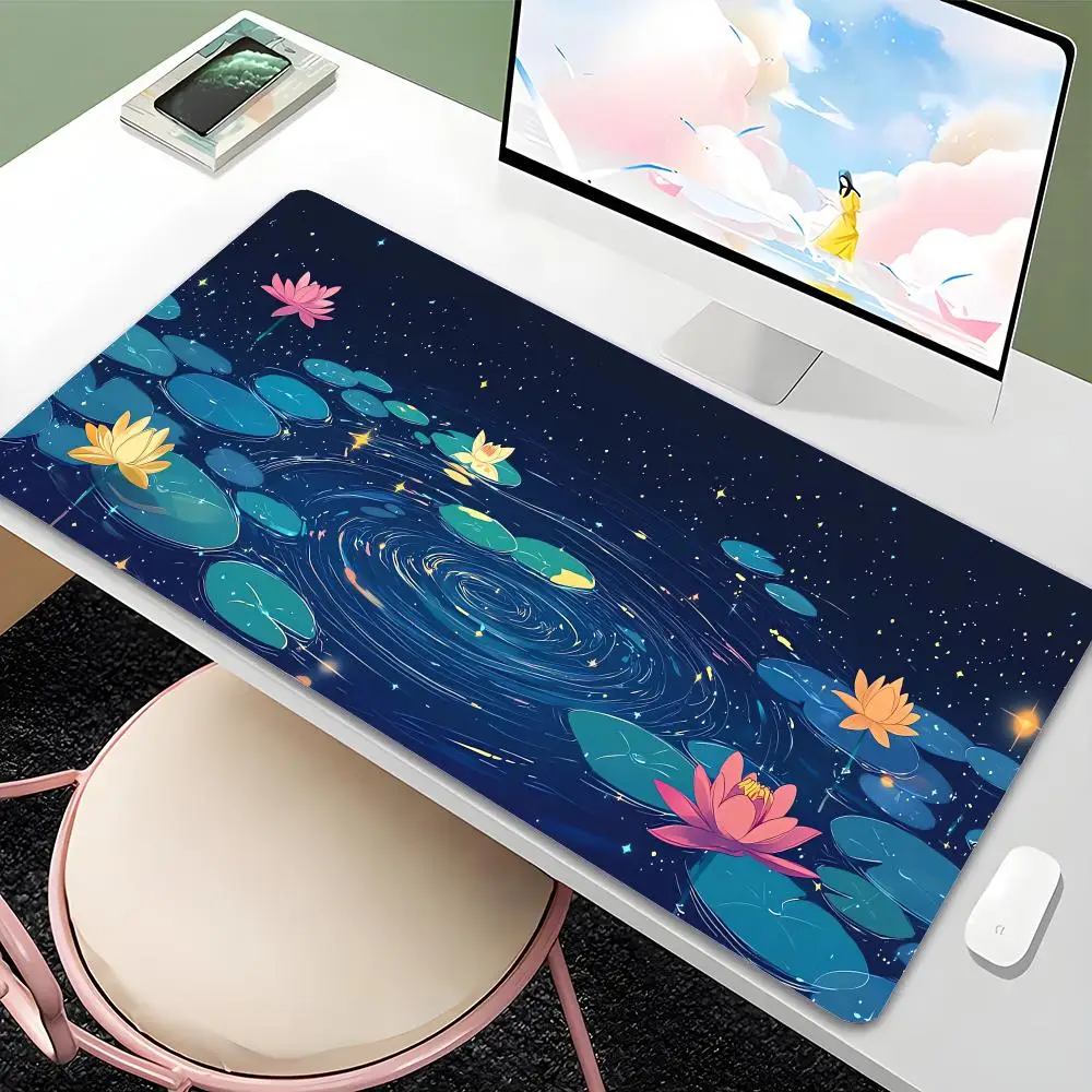 

Коврик для мыши Blue Pond Lotus Leaves Star Twinkling, коврик для компьютерного стола, резиновый противоскользящий коврик для игровой клавиатуры, коврики для мыши, настольные коврики