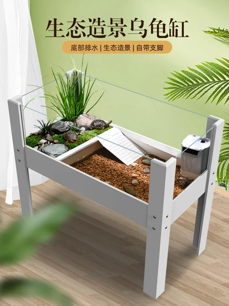 Turtle tank special with sundeck ecological landscaping villa household fish  raising Brazilian crocodile  extra  feeding box