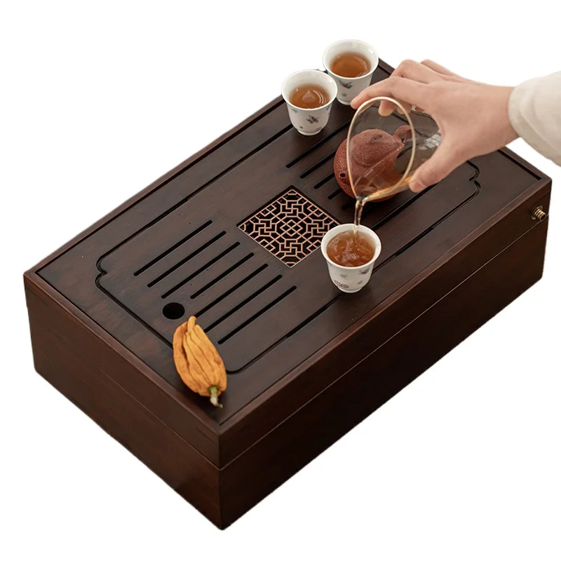 Kung Fu Tea Tray Chinese Solid Wood Water Storage Drainage with Drawer Home Tea Table Simple Minimalist Living Room Decor