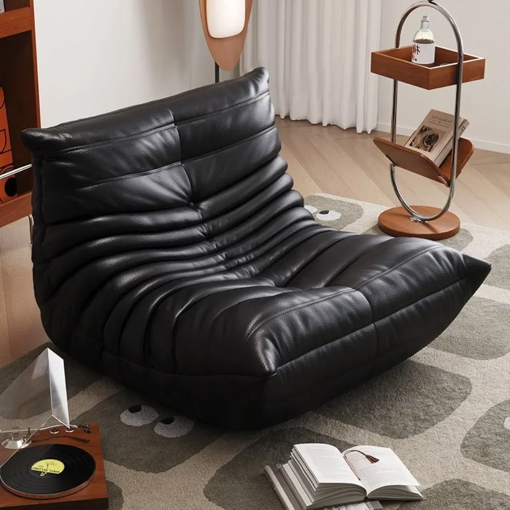 Real leather sofaModern light luxury caterpillar togo sofa lazy single recliner living room sofa balcony bedroom