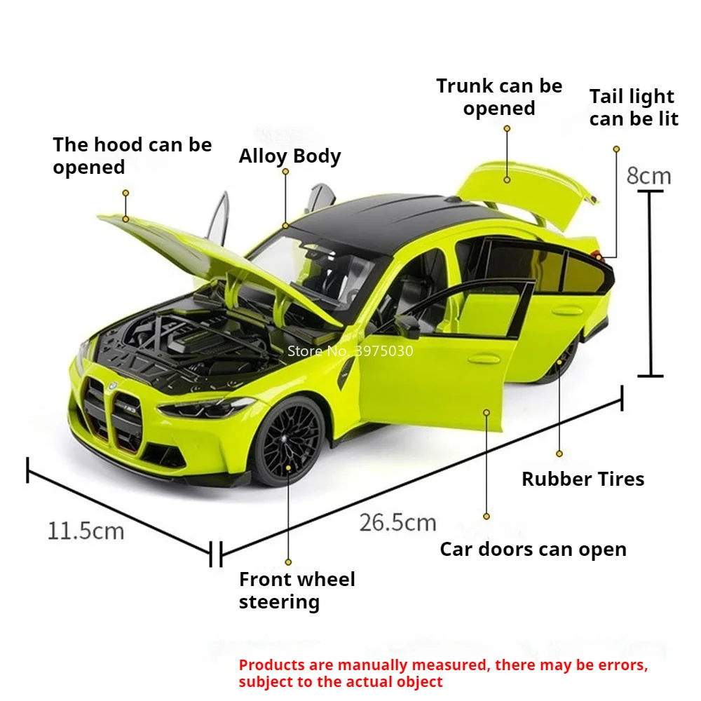 1:18 BMW M3 CS LCI Sports Car Diecast Model Alloy Toys Doors Opened Front Wheel Steering Shock Absorption Cars Gifts for Friends