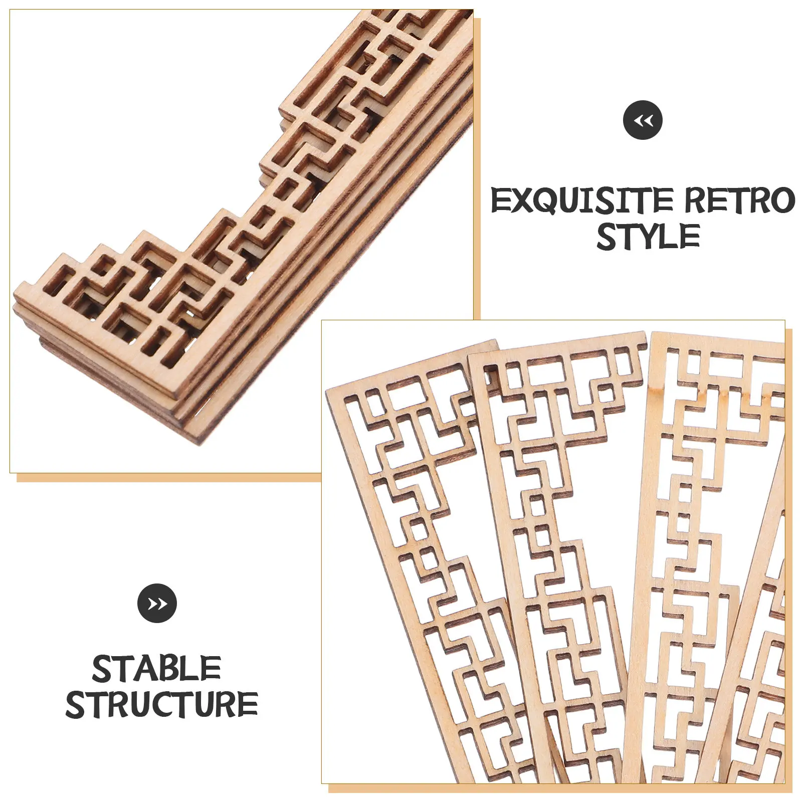 4Pcs Layered Hanging Beam Wood Onlays Chinese Architectural Style Carved Appliques for Sand Table Models Dollhouse Furniture