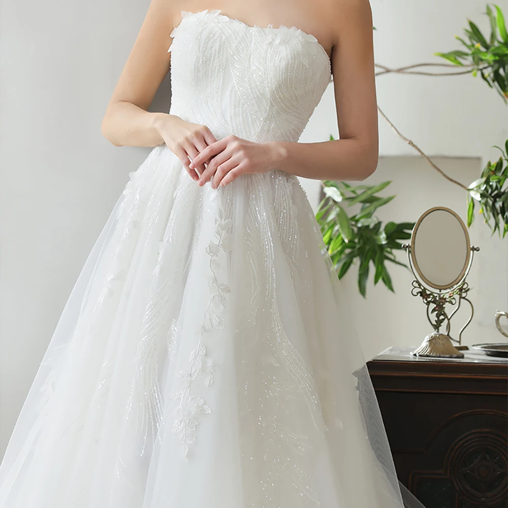 Lace A-line Wedding Dresses for Bride Strapless Sleeveless Beading Garden Country Women Bridal Gowns Customized vestido de novia view 4